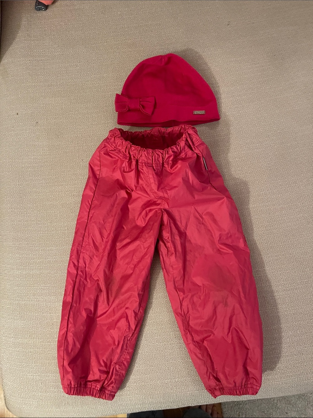 Children's Waterproof Pink Snow Joggers with Matching Pink Beanie